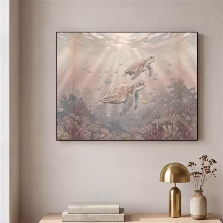Dier - Onderwater - Oceaan - Illustratie - Zeeleven Textielframe zwart klein -sfeer2