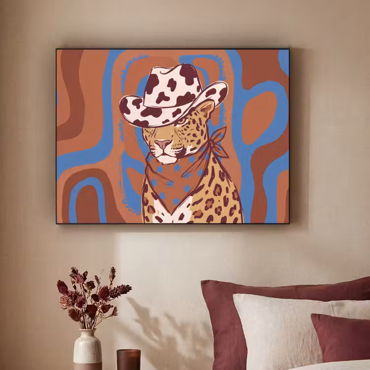 Dieren - Cowboyhoed - Modern - Illustratie - Bruin Textielframe zwart klein -sfeer1
