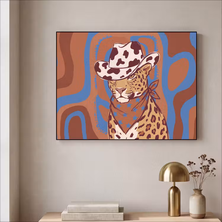 Dieren - Cowboyhoed - Modern - Illustratie - Bruin Textielframe zwart klein -sfeer2