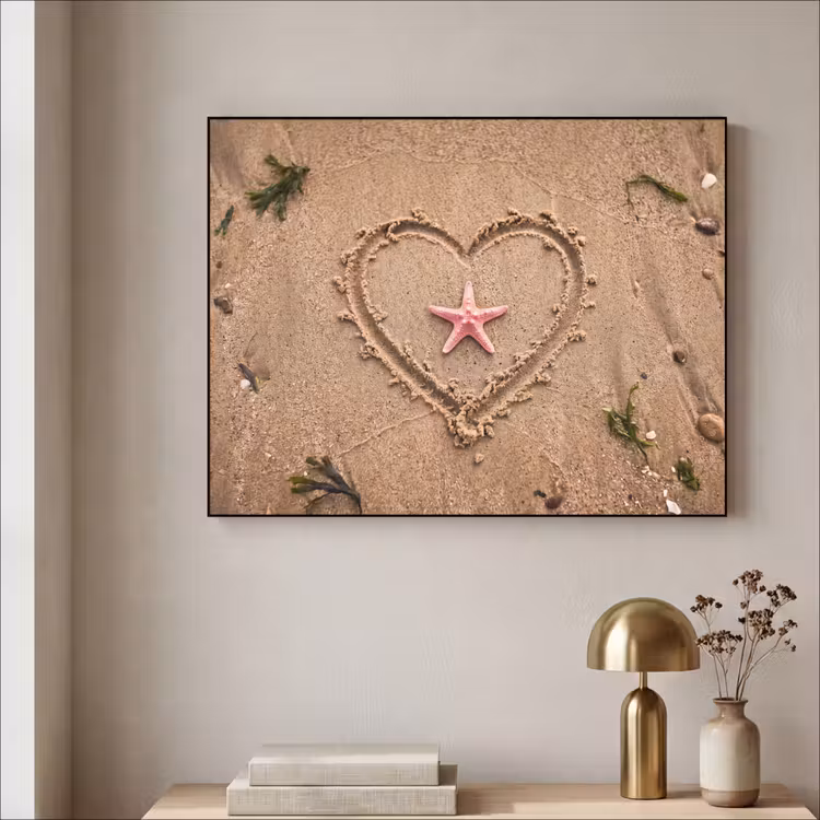 Dieren - Hart - Strand - Zand - Roze Textielframe zwart klein -sfeer2