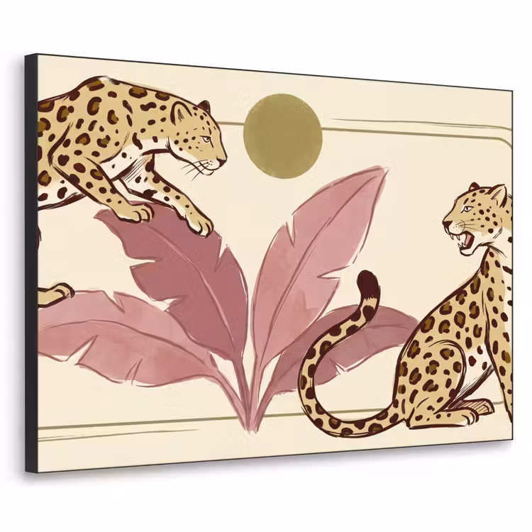 Dieren - Kat - Jungle - Illustratie - Beige Textielframe zwart klein -3d