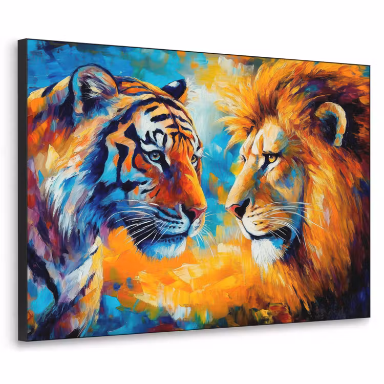 Dieren - Kunst - Leeuw - Tijger Textielframe - compleet frame klein -3d
