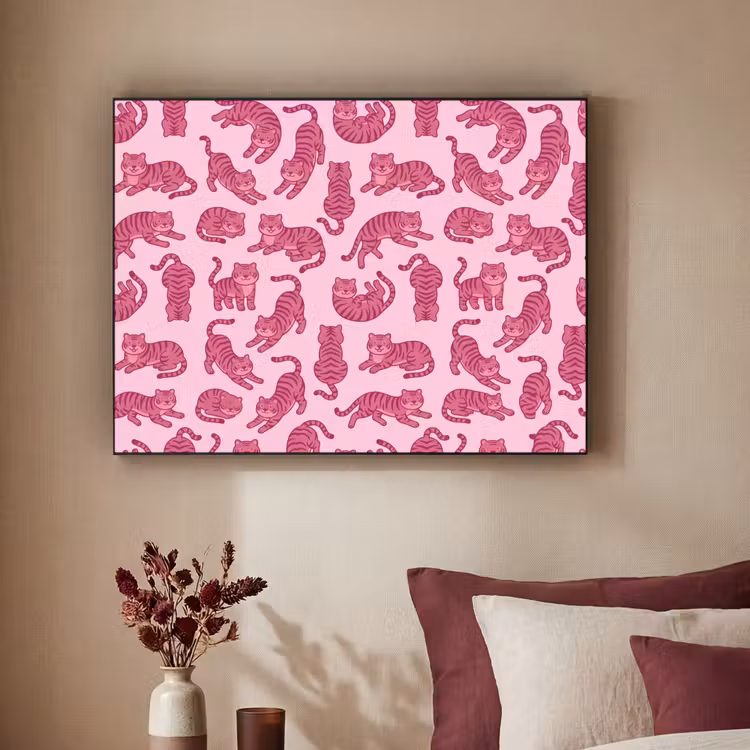 Dieren - Patroon - Roze - Speels - Cartoon Textielframe zwart klein -sfeer1