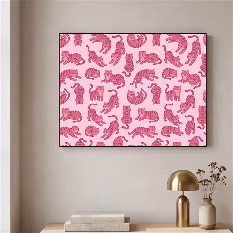 Dieren - Patroon - Roze - Speels - Cartoon Textielframe zwart klein -sfeer2