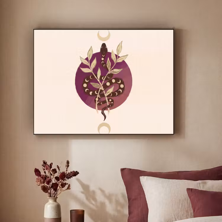 Dieren - Slang - Maan - Mystiek - Abstract Textielframe zwart klein -sfeer1