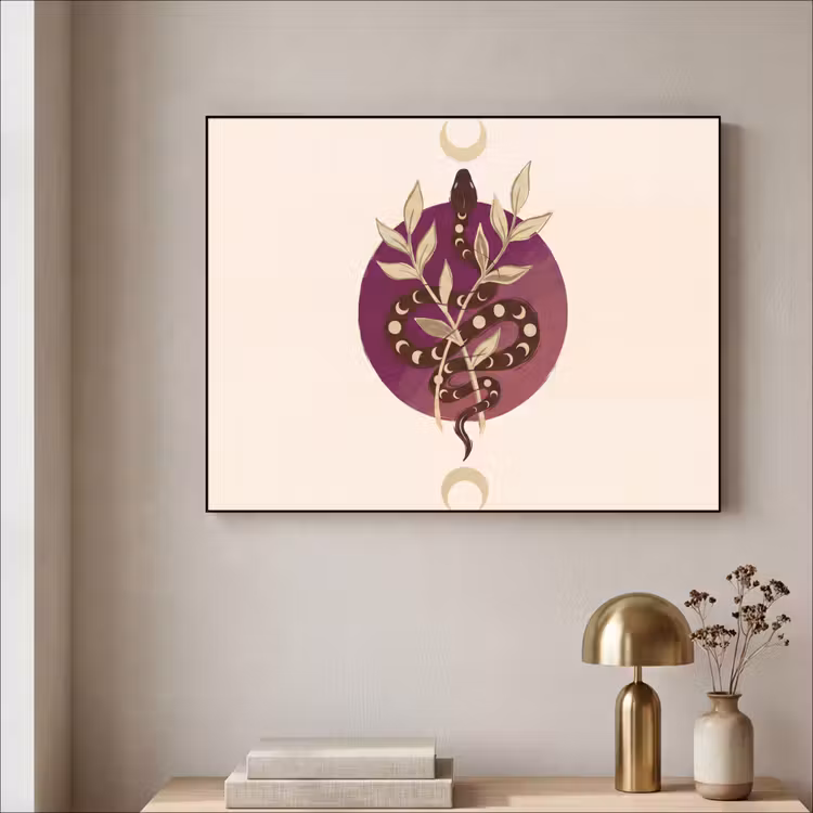 Dieren - Slang - Maan - Mystiek - Abstract Textielframe zwart klein -sfeer2