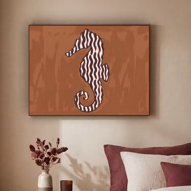 Dieren - Zeepaardje - Abstract - Bruin - Strepen Textielframe zwart klein -sfeer1
