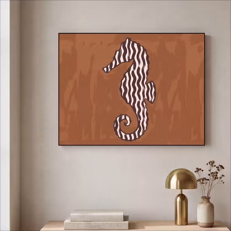 Dieren - Zeepaardje - Abstract - Bruin - Strepen Textielframe zwart klein -sfeer2