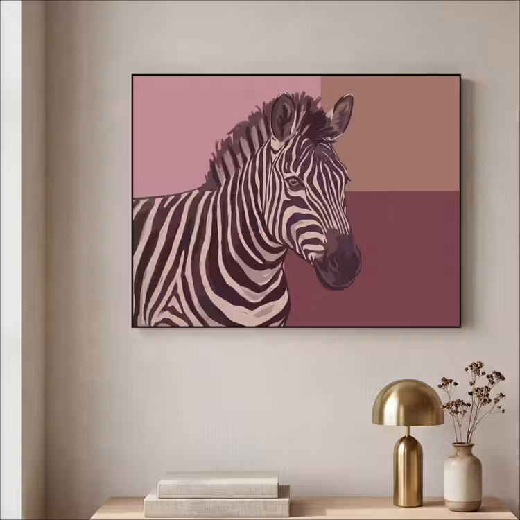 Dieren - Zebrahoofd - Wildlife - Modern - Bruin Textielframe zwart klein -sfeer2