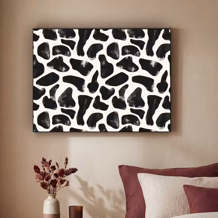 Dierenpatroon - Vlekken - Zwart - Wit Textielframe zwart klein 947 -sfeer1