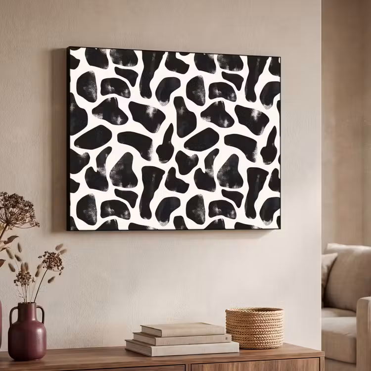 Dierenpatroon - Vlekken - Zwart - Wit Textielframe zwart klein 947 -sfeer3