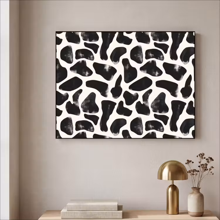 Dierenpatroon - Vlekken - Zwart - Wit Textielframe zwart klein 947 -sfeer2