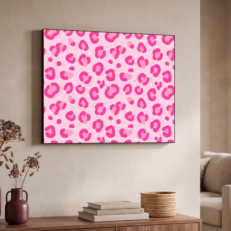 Dierenprint - Patroon - Abstract - Modern - Roze Textielframe zwart klein -sfeer3