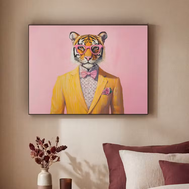 Tijger - Bril - Geel - Jasje Textielframe - compleet frame klein -sfeer1