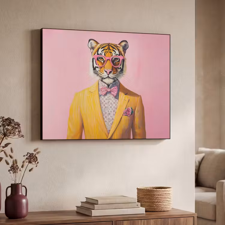 Tijger - Bril - Geel - Jasje Textielframe zwart klein -sfeer3