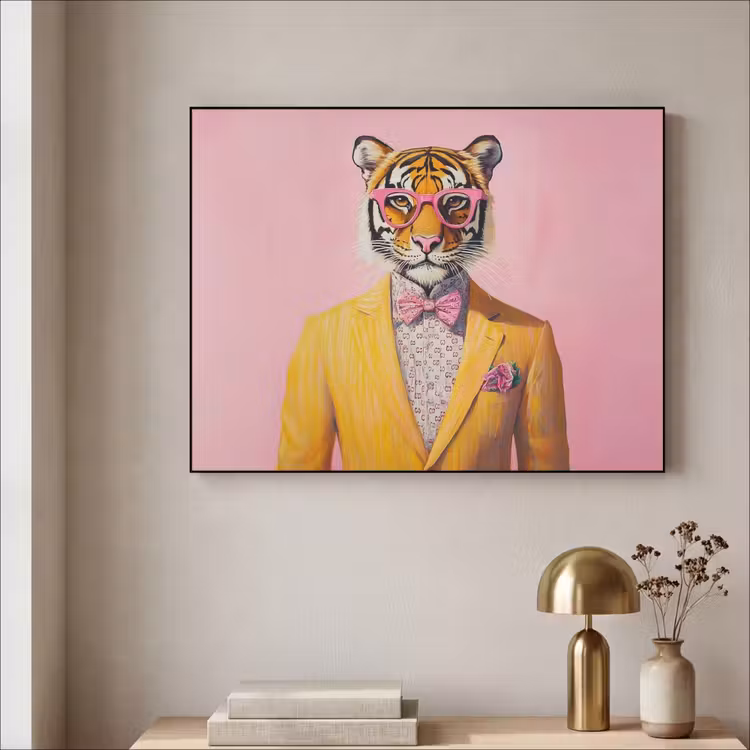 Tijger - Bril - Geel - Jasje Textielframe zwart klein -sfeer2