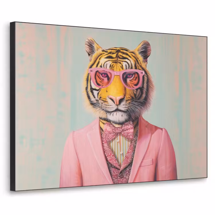 Tijger - Strik - Jasje - Roze Textielframe zwart klein -3d