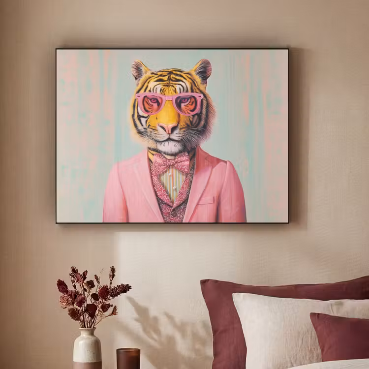 Tijger - Strik - Jasje - Roze Textielframe - compleet frame klein -sfeer1
