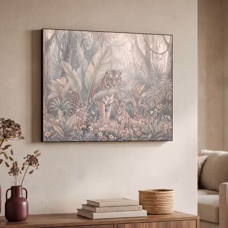 Tijger - Welp - Jungle - Illustratie - Dieren Textielframe zwart klein -sfeer3