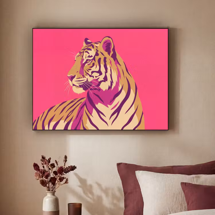 Art Frame - Tiger - Modern - Neon - Tijger - Modern - Neon Textielframe zwart klein