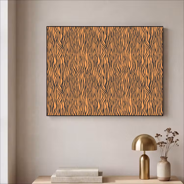 Tijger - Oranje - Patroon - Strepen Textielframe zwart klein 947 -sfeer2