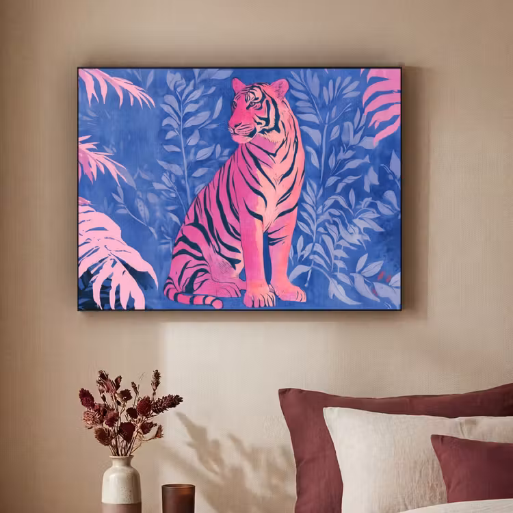 Tijger - Roze - Bladeren - Jungle Textielframe - compleet frame klein -sfeer1