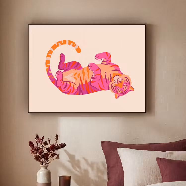 Art Frame - Tiger - Rosa - Orange - Tijger - Roze - Oranje Textielframe zwart klein