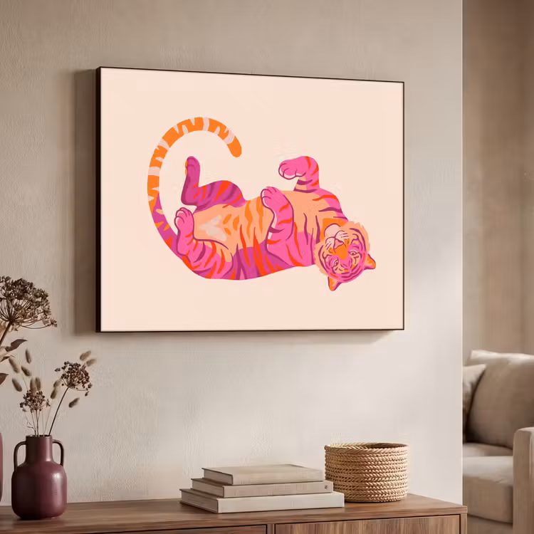 Art Frame - Tiger - Rosa - Orange - Tijger - Roze - Oranje Textielframe zwart klein