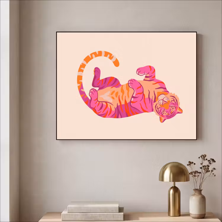 Art Frame - Tiger - Rosa - Orange - Tijger - Roze - Oranje Textielframe zwart klein
