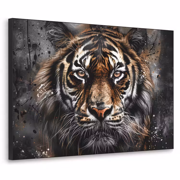 Tijger - Dieren - Portret - Luxe - Zwart Textielframe zwart klein -3d