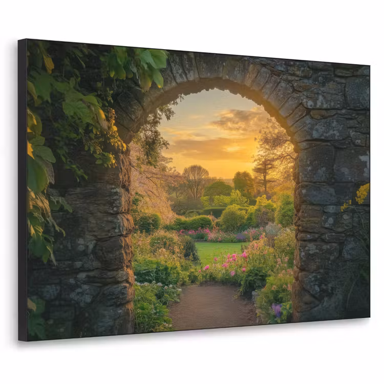 Poort - Planten - Zonsondergang Textielframe zwart klein -3d