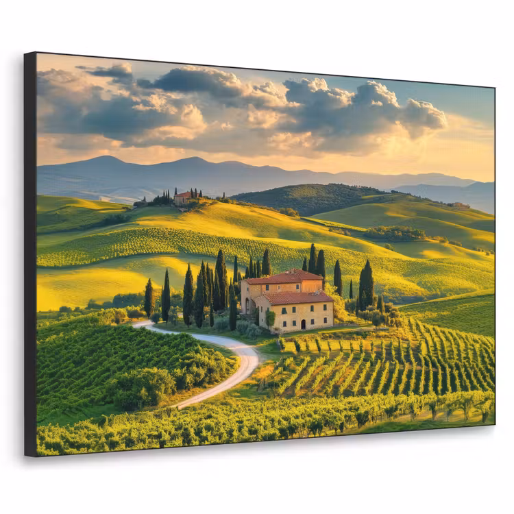 Toscane - Landschap - Wijngaarden Textielframe zwart klein -3d