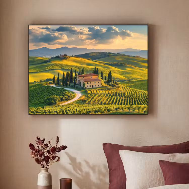 Toscane - Landschap - Wijngaarden Textielframe zwart klein -sfeer1