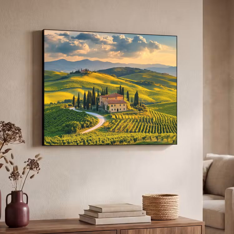 Toscane - Landschap - Wijngaarden Textielframe zwart klein -sfeer3