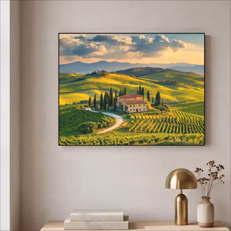 Toscane - Landschap - Wijngaarden Textielframe zwart klein -sfeer2