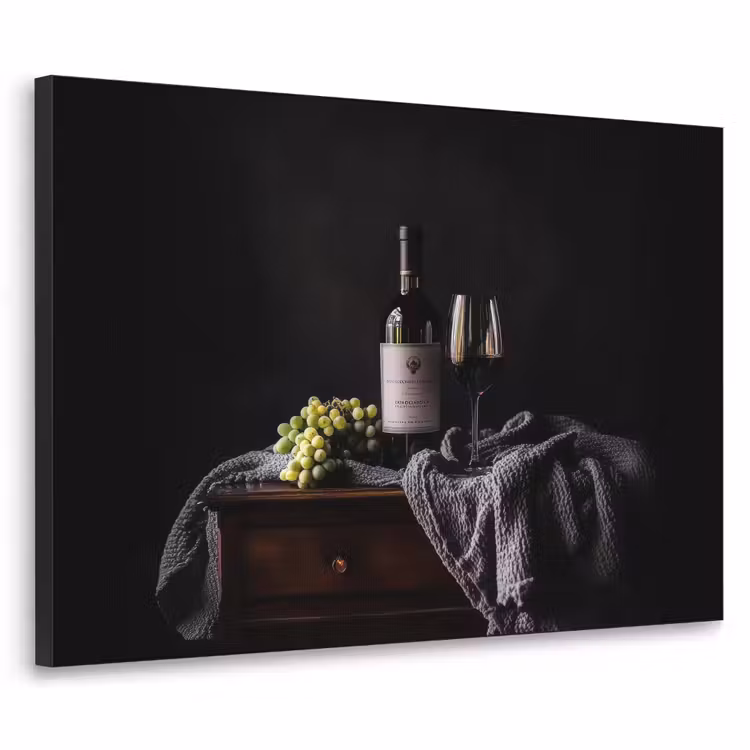 Druiven - Wijn - Rood - Tafel Textielframe zwart klein -3d
