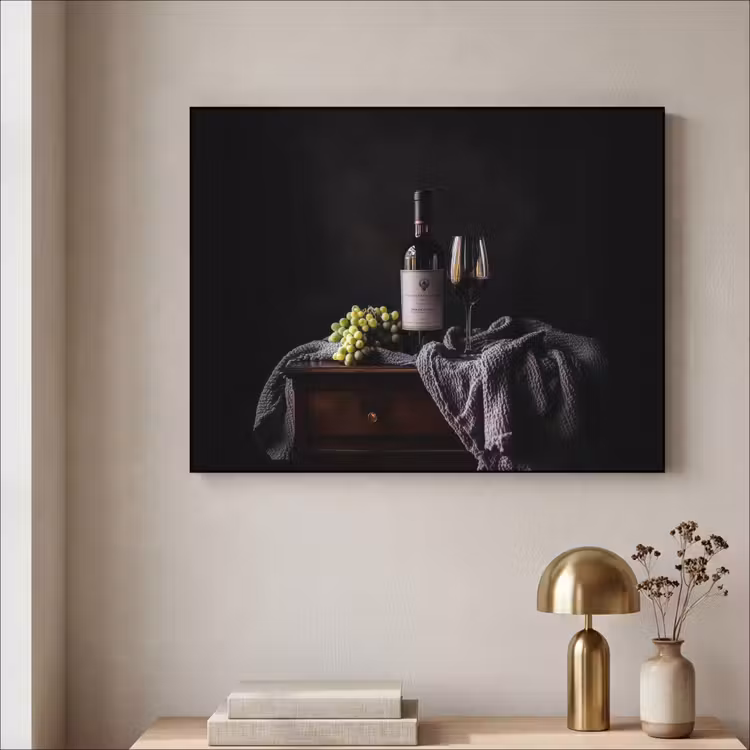 Druiven - Wijn - Rood - Tafel Textielframe zwart klein -sfeer2