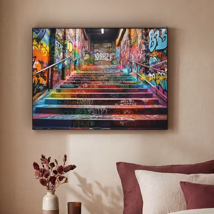 Trap - Graffiti - Kleuren - Kunst Textielframe zwart klein -sfeer1
