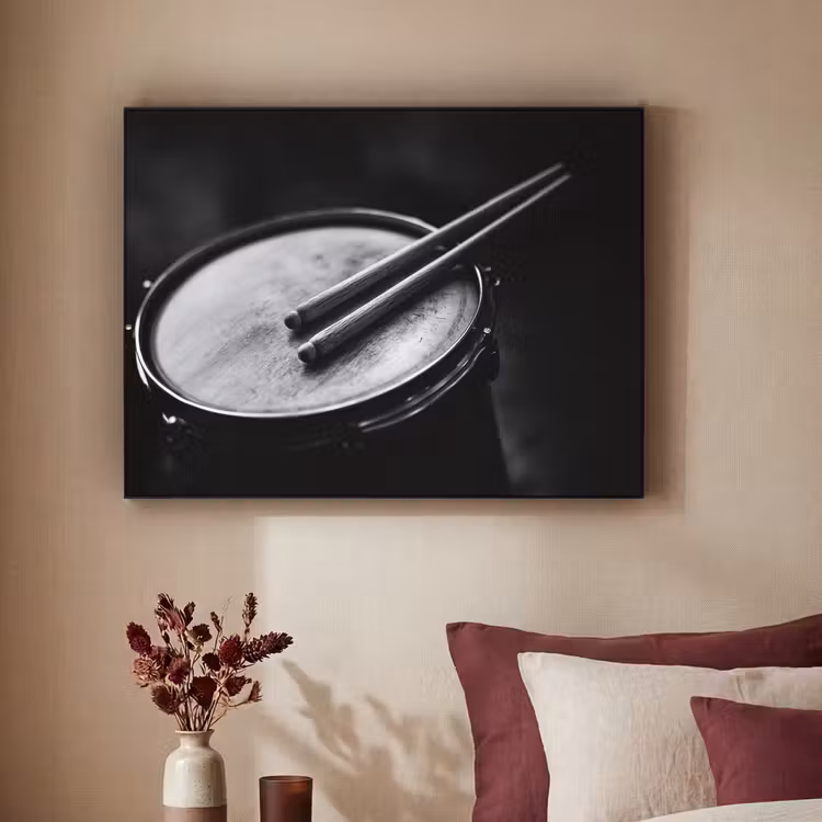 Trommel - Close-up - Drumstokken - Zwart Textielframe zwart klein -sfeer1