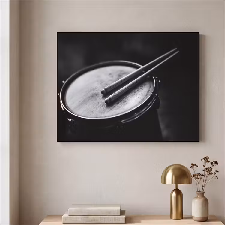 Trommel - Close-up - Drumstokken - Zwart Textielframe - compleet frame klein -sfeer2