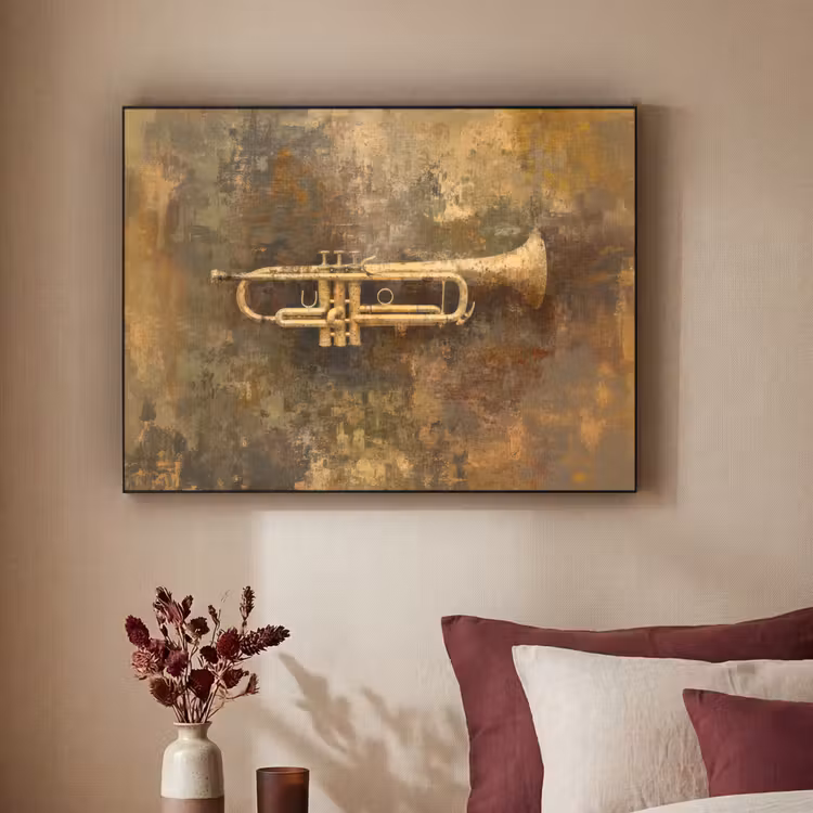 Trompet - Geel - Muzikaal Textielframe - compleet frame klein -sfeer1