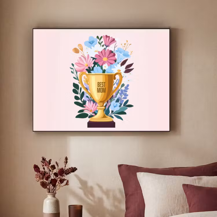 Trofee - Best Mom - Bloemen - Kleurrijk Textielframe zwart klein -sfeer1
