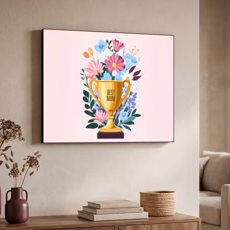 Trofee - Best Mom - Bloemen - Kleurrijk Textielframe zwart klein -sfeer3