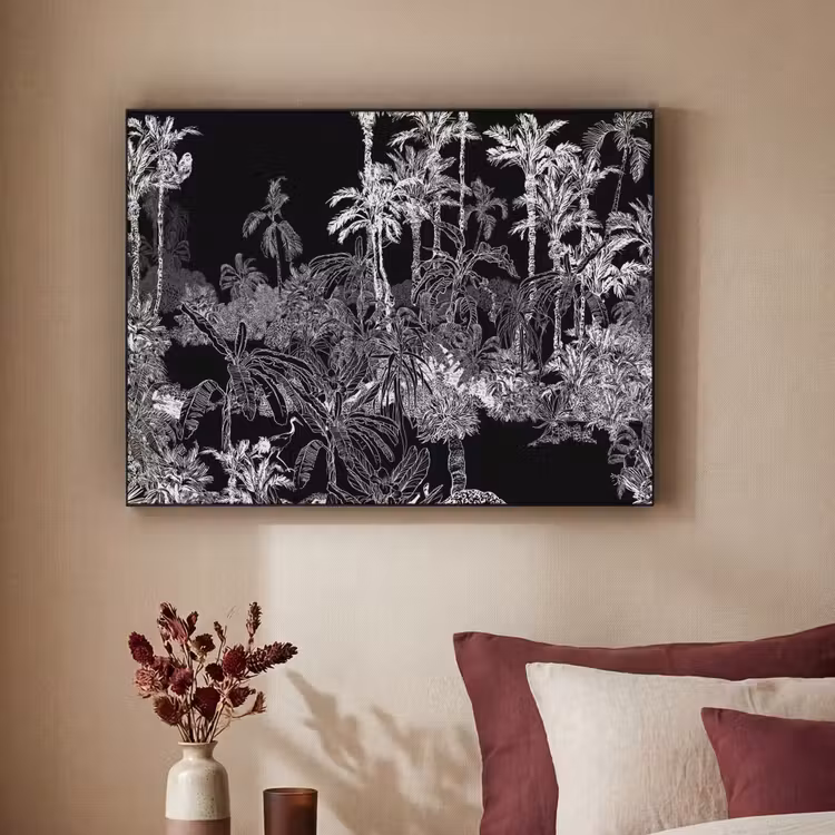 Tropisch - Jungle - Bomen - Bladeren Textielframe zwart klein -sfeer1