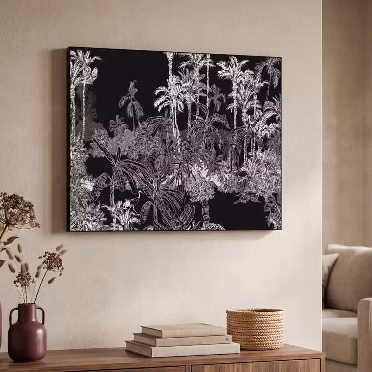 Tropisch - Jungle - Bomen - Bladeren Textielframe zwart klein -sfeer3