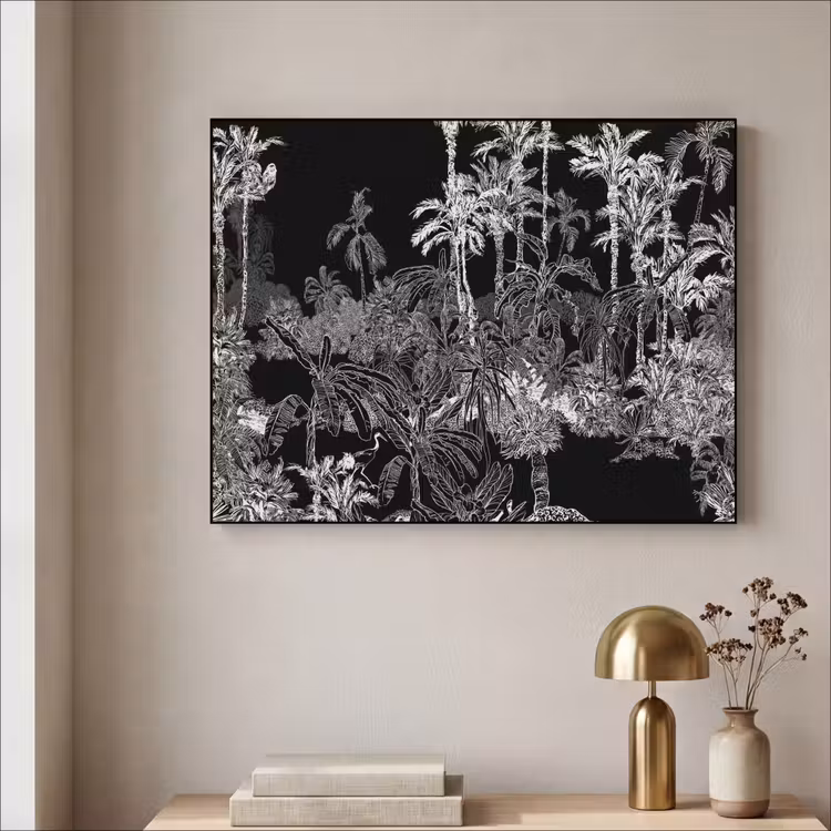Tropisch - Jungle - Bomen - Bladeren Textielframe zwart klein -sfeer2