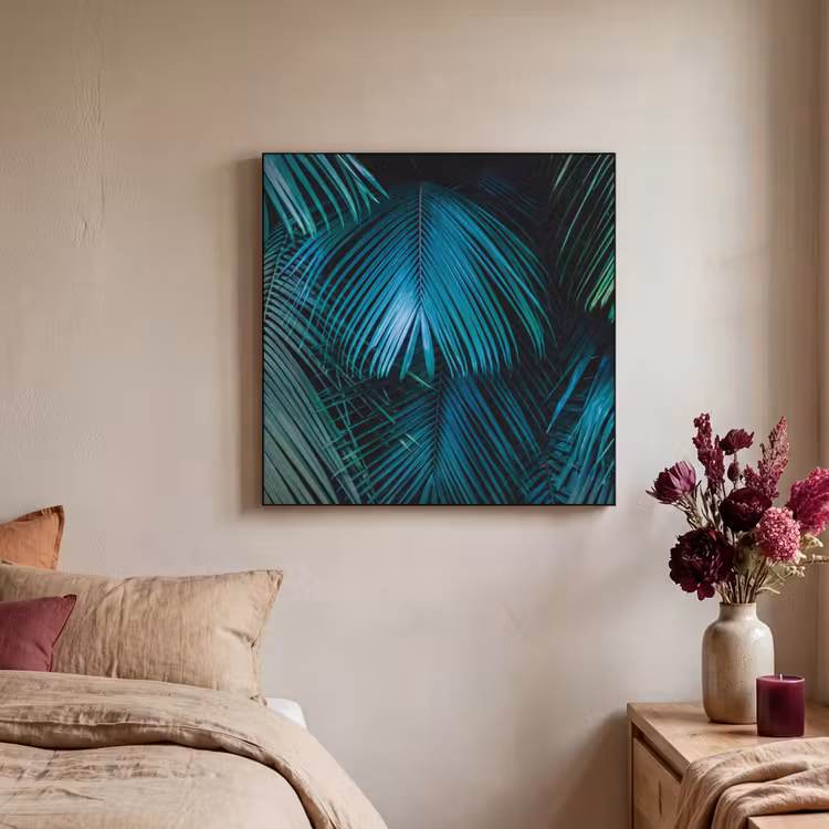 Tropical - Jungle - Bladeren - Groen Textielframe zwart klein -sfeer1