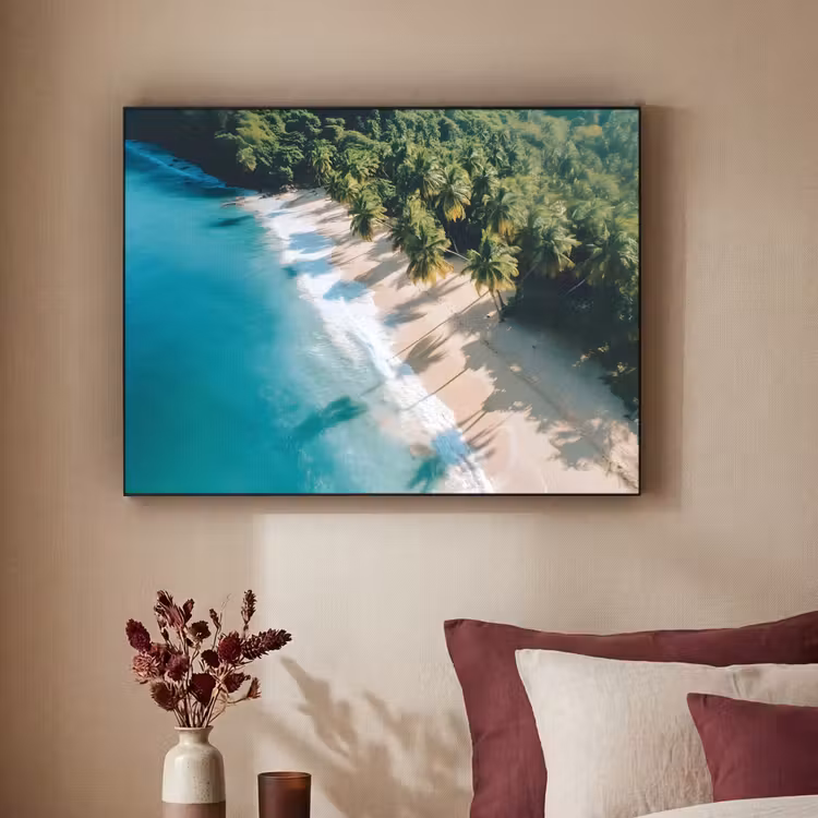 Tropisch - Strand - Water - Palmbomen Textielframe zwart klein -sfeer1