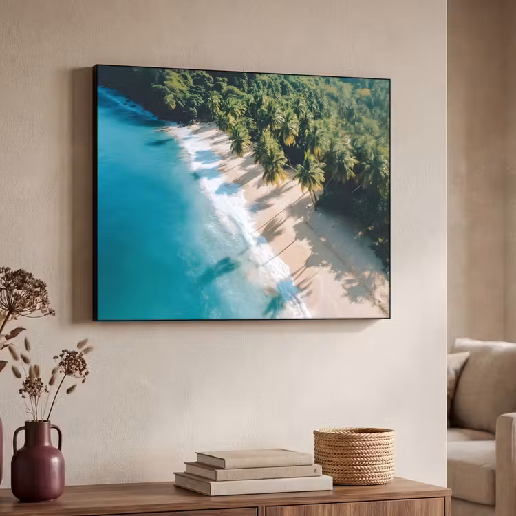 Tropisch - Strand - Water - Palmbomen Textielframe zwart klein -sfeer3