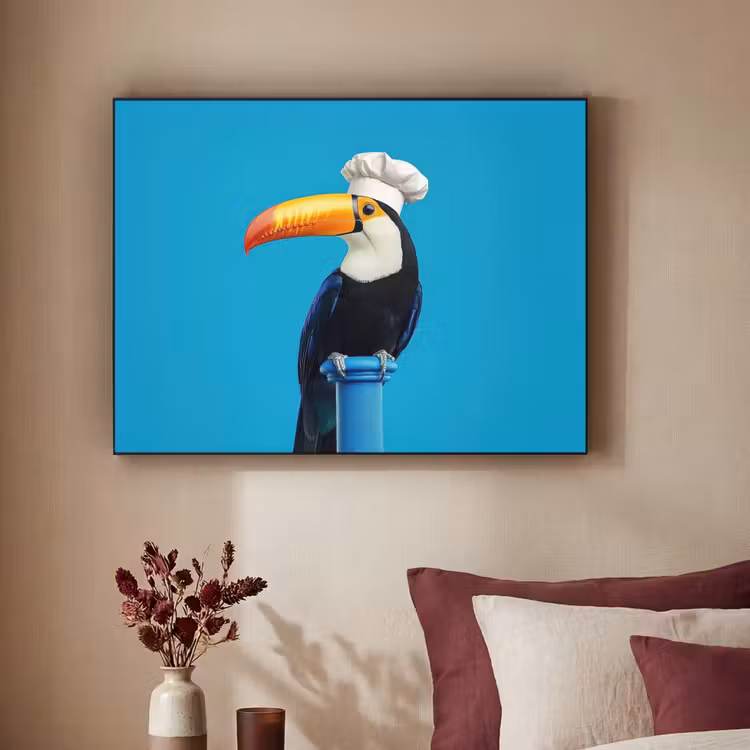 Tucan - Sokkel - Vogel - Koksmuts Textielframe zwart klein -sfeer1